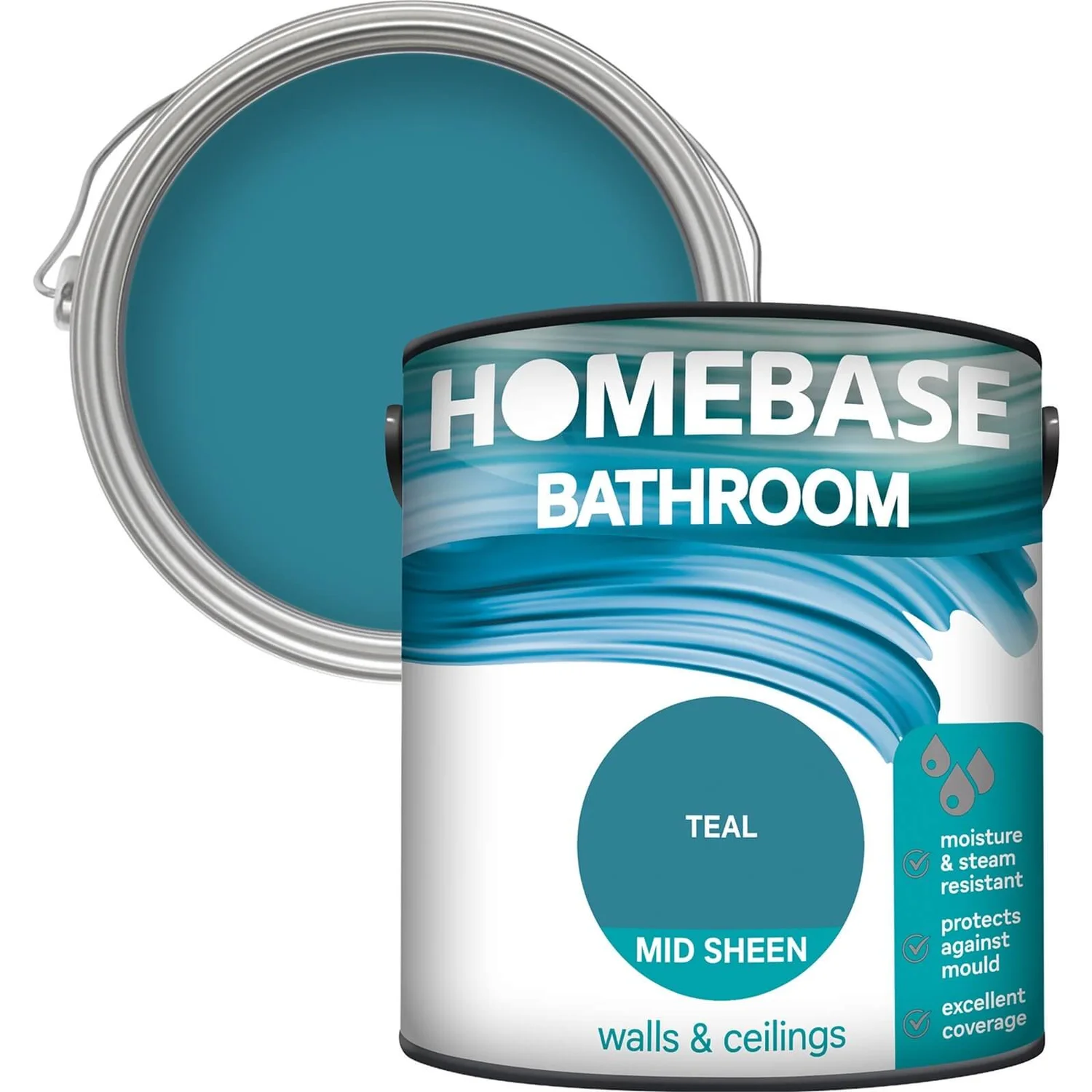 Homebase Bathroom Mid Sheen Paint - Teal 2.5L 3 Homebase Bathroom Mid Sheen Paint - Teal 2.5L