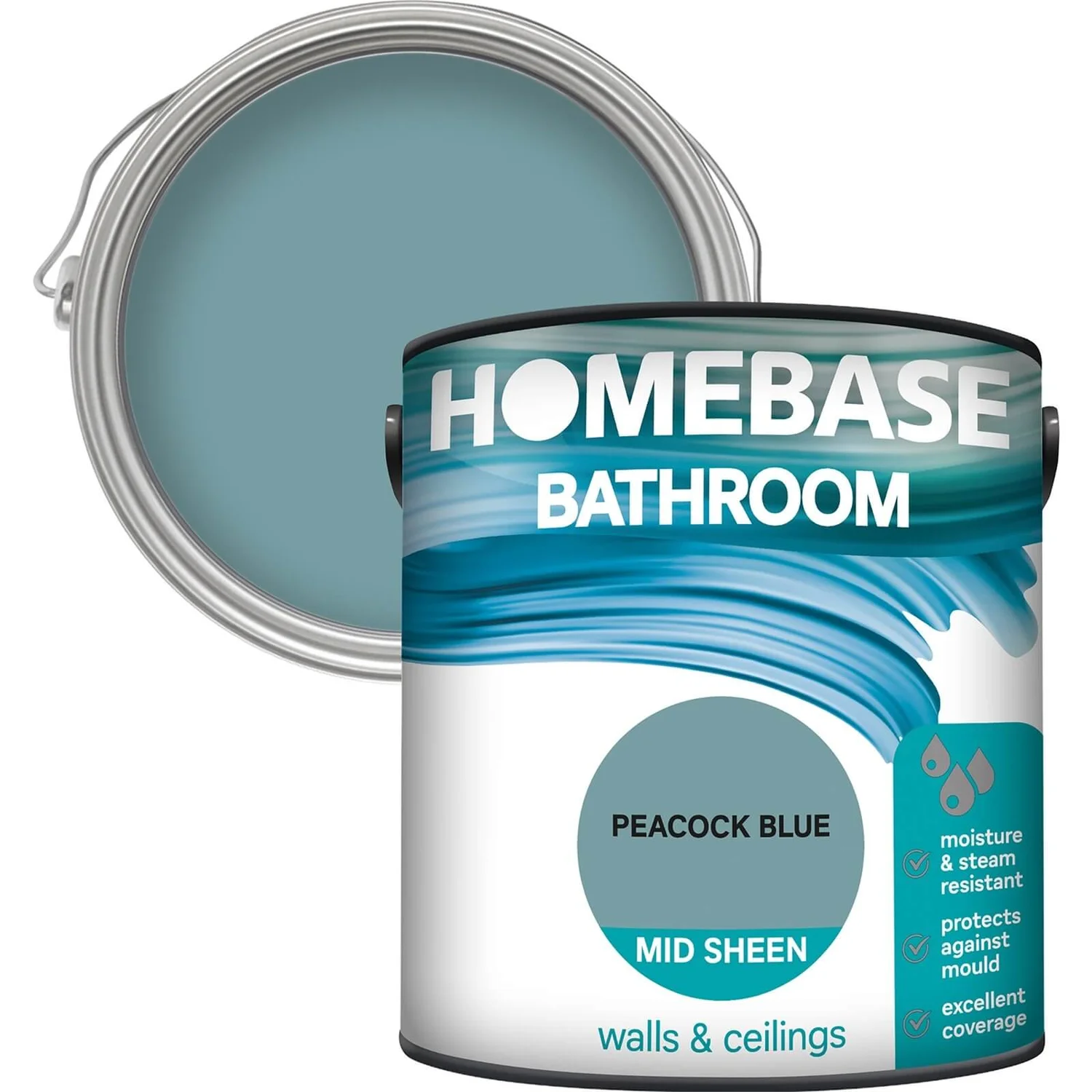 Homebase Bathroom Mid Sheen Paint - Peacock Blue 2.5L 3 Homebase Bathroom Mid Sheen Paint - Peacock Blue 2.5L