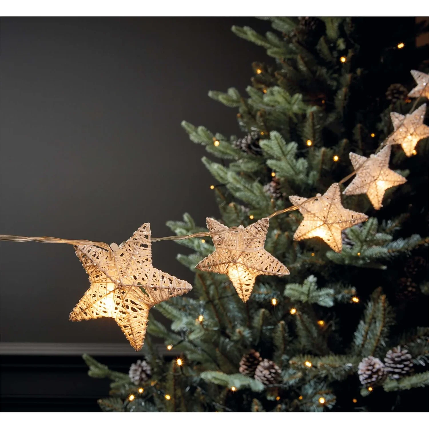 10 White Glitter Star Christmas String Lights (Battery Operated) 2 10 White Glitter Star Christmas String Lights (Battery Operated)