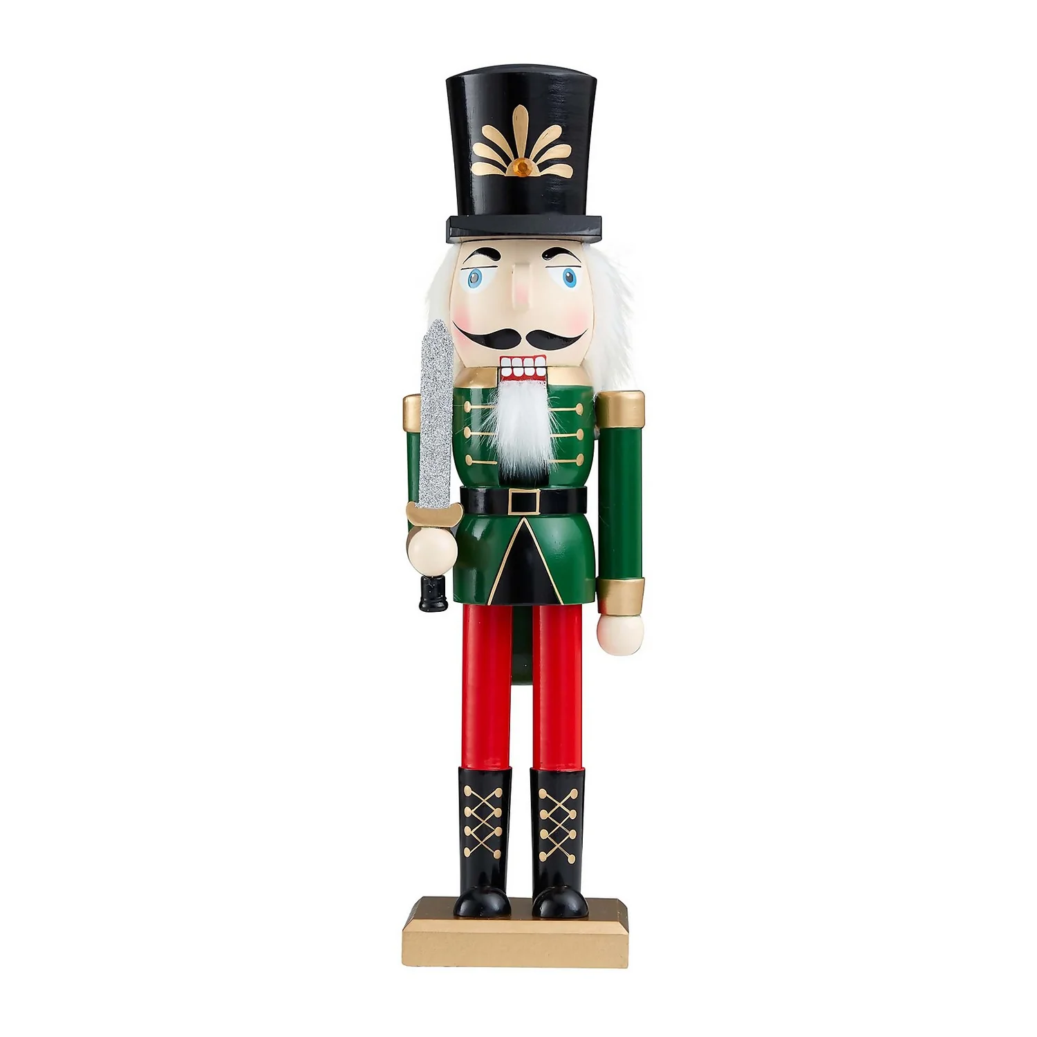 Green Wooden Nutcracker Christmas Decoration - 36cm 3 Green Wooden Nutcracker Christmas Decoration - 36cm