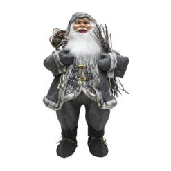 Traditional Standing Father Christmas With Grey Coat - 80cm